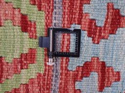 Corner detail of New Modern Design rug showing border pattern and Wool pile