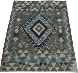 Full view of New Modern Design rug from Pakistan, 114 × 86 cm in Multi Color tones