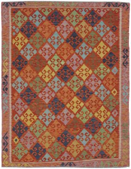 Full view of New Modern Design rug from Pakistan, 233 × 186 cm in Multi Color tones