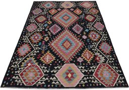Full view of New Modern Design rug from Pakistan, 242 × 177 cm in Multi Color tones