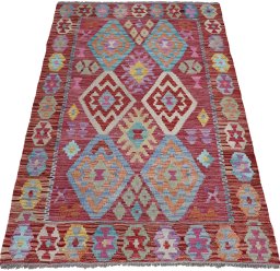 Full view of New Modern Design rug from Pakistan, 145 × 99 cm in Multi Color tones