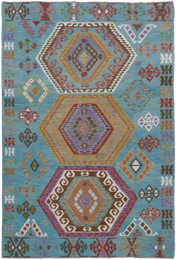 Full view of New Modern Design rug from Pakistan, 301 × 206 cm in Multi Color tones