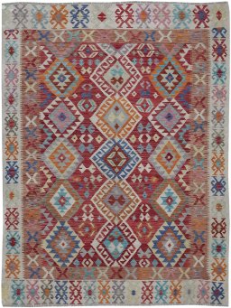 Full view of New Modern Design rug from Pakistan, 243 × 183 cm in Multi Color tones