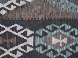 Backside of handmade New Modern Design rug showing knot structure and weave density