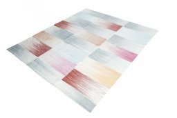 Corner detail of New Modern Design rug showing border pattern and Wool pile