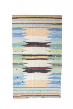 Full view of New Modern Design rug from Iran / Persia, 228 × 134 cm in Blue tones
