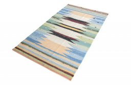 Corner detail of New Modern Design rug showing border pattern and Wool pile