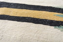 Backside of handmade New Modern Design rug showing knot structure and weave density