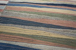 Backside of handmade New Modern Design rug showing knot structure and weave density