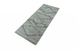 Corner detail of New Modern Design rug showing border pattern and Wool pile