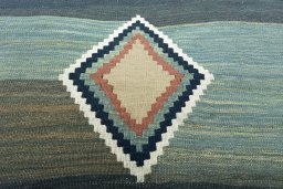 Backside of handmade New Modern Design rug showing knot structure and weave density