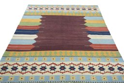 Close-up detail of New Modern Design rug from Iran / Persia showing Wool weave