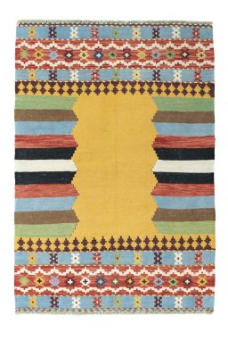 Full view of New Modern Design rug from Iran / Persia, 168 × 117 cm in Multi Color tones