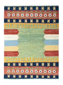 Full view of New Modern Design rug from Iran / Persia, 195 × 146 cm in Multi Color tones