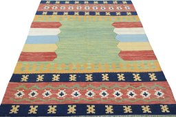 Close-up detail of New Modern Design rug from Iran / Persia showing Wool weave