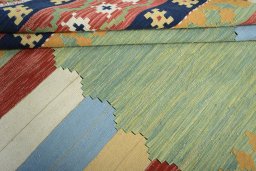 Full view of New Modern Design rug from Iran / Persia, 195 × 146 cm in Multi Color tones