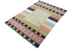 Corner detail of New Modern Design rug showing border pattern and Wool pile