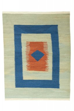Full view of New Modern Design rug from Iran / Persia, 207 × 156 cm in Green tones