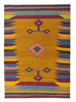 Full view of New Modern Design rug from Iran / Persia, 200 × 141 cm in Yellow tones