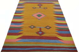 Close-up detail of New Modern Design rug from Iran / Persia showing Wool weave