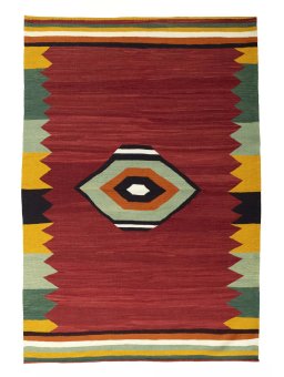 Full view of New Modern Design rug from Iran / Persia, 197 × 138 cm in Red tones