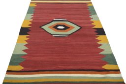 Close-up detail of New Modern Design rug from Iran / Persia showing Wool weave