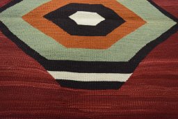 Backside of handmade New Modern Design rug showing knot structure and weave density