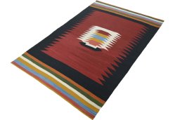 Corner detail of New Modern Design rug showing border pattern and Wool pile