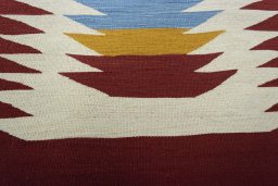 Backside of handmade New Modern Design rug showing knot structure and weave density