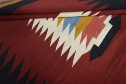 Full view of New Modern Design rug from Iran / Persia, 225 × 150 cm in Red tones