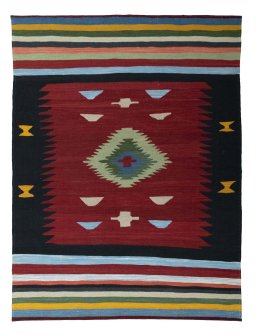 Full view of New Modern Design rug from Iran / Persia, 230 × 172 cm in Red tones
