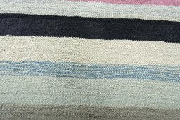 Backside of handmade New Modern Design rug showing knot structure and weave density