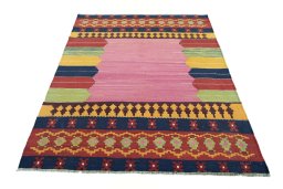 Close-up detail of New Modern Design rug from Iran / Persia showing Wool weave