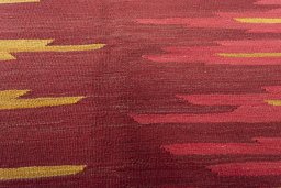 Backside of handmade New Modern Design rug showing knot structure and weave density