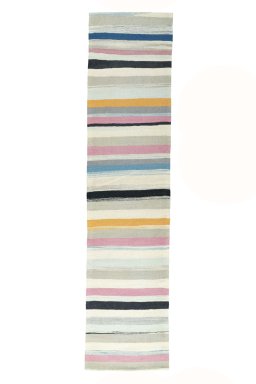 Full view of New Modern Design rug from Iran / Persia, 277 × 65 cm in Multi Color tones