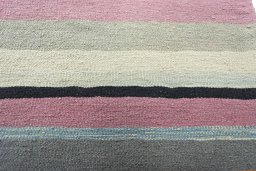 Backside of handmade New Modern Design rug showing knot structure and weave density