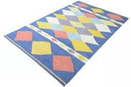 Corner detail of New Modern Design rug showing border pattern and Wool pile