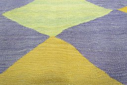 Backside of handmade New Modern Design rug showing knot structure and weave density