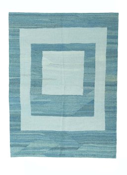 Full view of New Modern Design rug from Iran / Persia, 196 × 146 cm in Blue tones