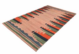 Close-up detail of New Modern Design rug from Iran / Persia showing Wool weave