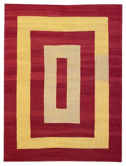 Corner detail of New Modern Design rug showing border pattern and Wool pile