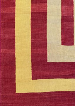 Backside of handmade New Modern Design rug showing knot structure and weave density