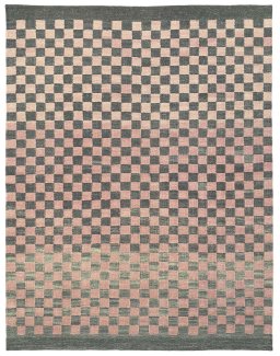 Corner detail of New Modern Design rug showing border pattern and Wool pile
