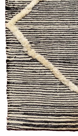 Backside of handmade New Modern Design rug showing knot structure and weave density