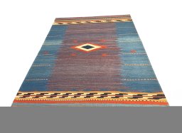 Backside of handmade New Modern Design rug showing knot structure and weave density
