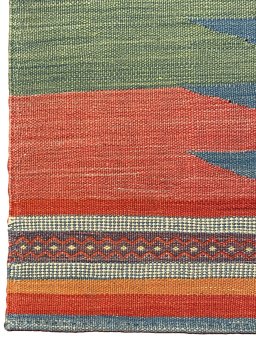 Full view of New Modern Design rug from Iran / Persia, 256 × 156 cm in Blue tones