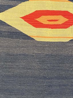 Full view of New Modern Design rug from Iran / Persia, 227 × 144 cm in Blue tones