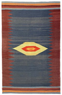Corner detail of New Modern Design rug showing border pattern and Wool pile
