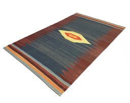 Backside of handmade New Modern Design rug showing knot structure and weave density