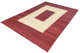 Corner detail of New Modern Design rug showing border pattern and Wool pile